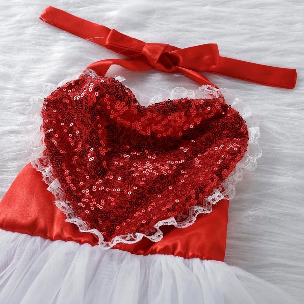 Valentine's Day Sequin Heart Baby Girls Romper Tulle Tutu Dress - Picture 2 of 7